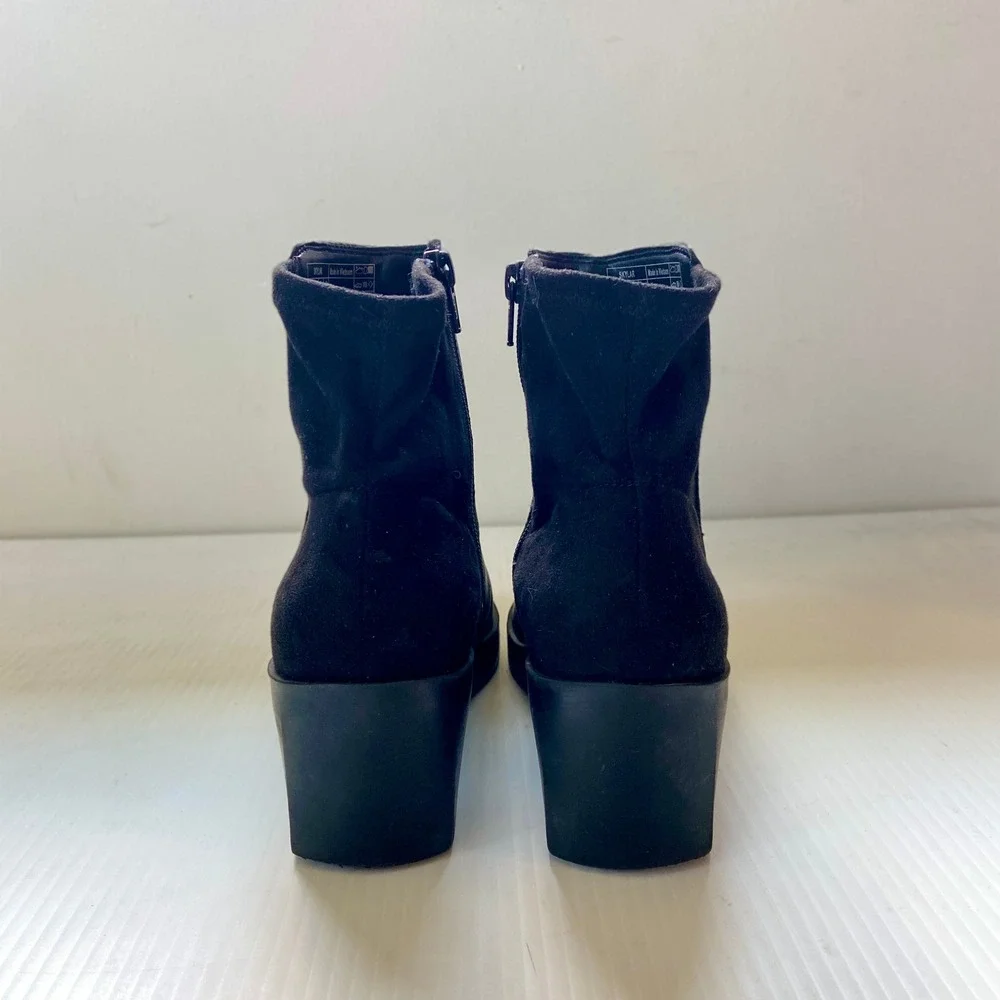Vionic Skylar Comfort Wedge Heel Short Ankle Boot Black Leather Womens 7.5